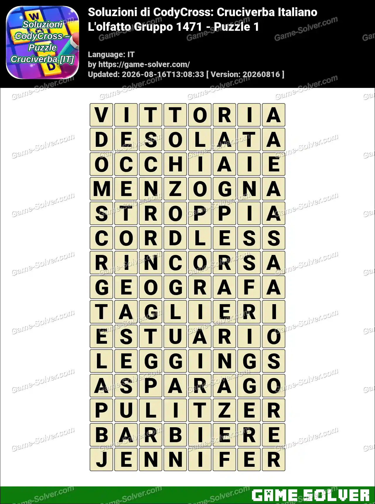 Soluzioni di CodyCross: Cruciverba Italiano L’olfatto Gruppo 1471 – Puzzle 1